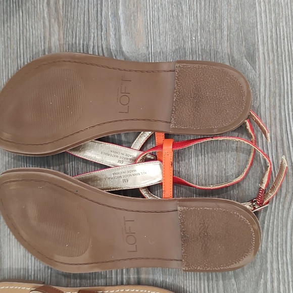 2 For 1 Ann Taylor LOFT Sandals New Brown Flip Flops Pink Orange Red Sandals 6 - Picture 15 of 15
